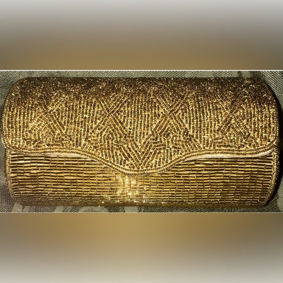 Vintage‎ L.A. Regale LTD Gold Beaded Clutch - Picture 1 of 9